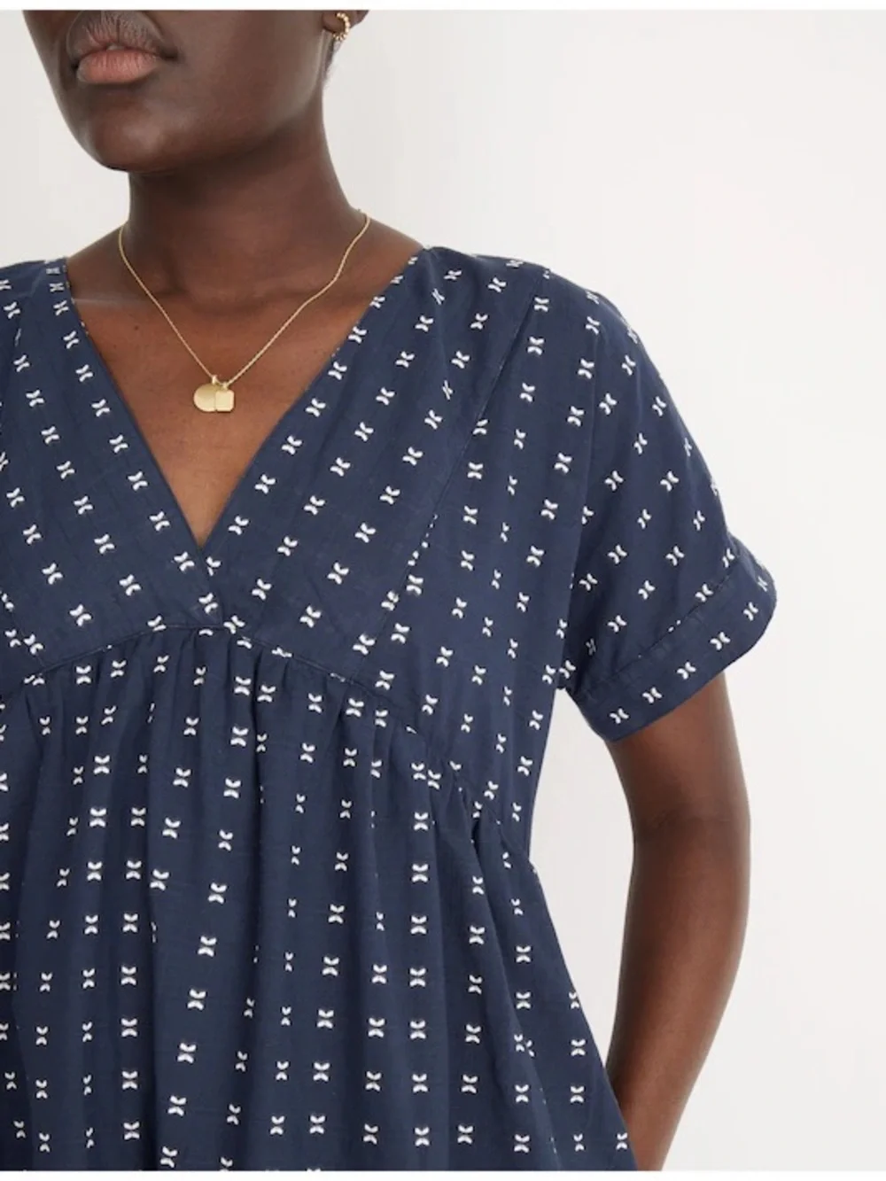 Madewell Dolman Sleeve V-Neck Navy Blue Mini Dress with in Textured Dot Sz Small - Picture 2 of 10